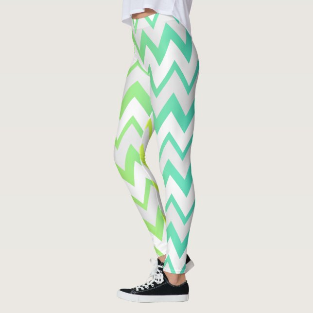 Leggings Chevron motif citron vert turquoise aqua ombre élé (Gauche)