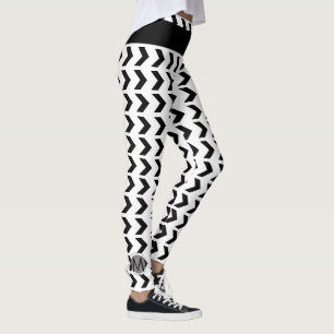 Leggings Chevron Motif mignon Monogramme Blanc Noir
