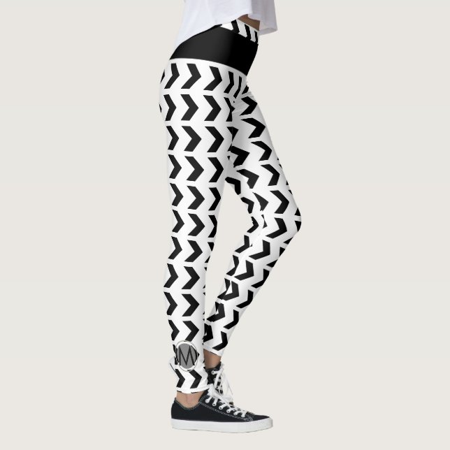 Leggings Chevron Motif mignon Monogramme Blanc Noir (Droite)