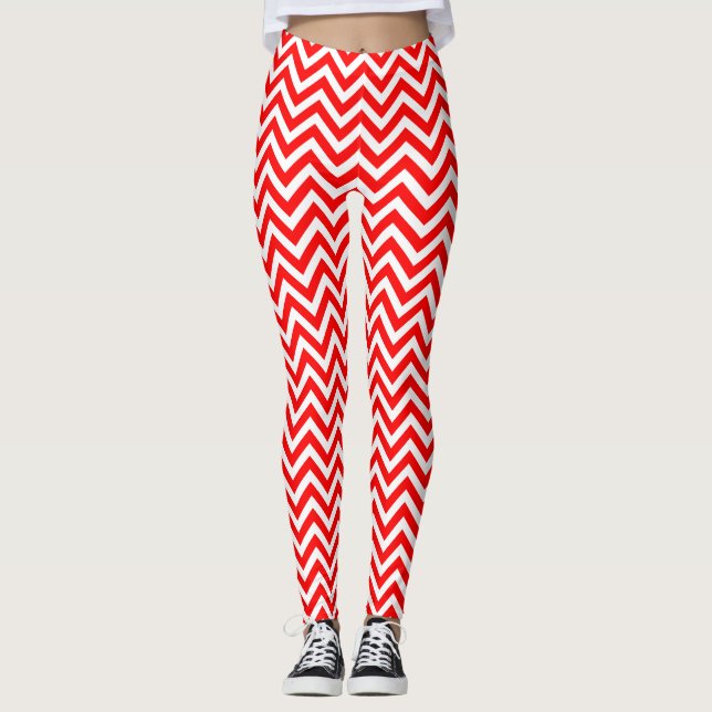 Leggings Chevron rouge et blanc de petite taille (Devant)