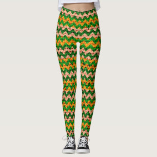 Leggings Chevron vert Tan Jaune Motif Burlap Look