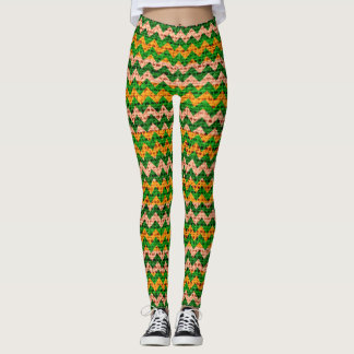 Leggings Chevron vert Tan Jaune Motif Burlap Look