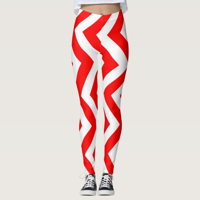Leggings Chevron vertical grand format rouge et blanc (Devant)