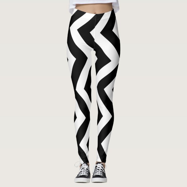 Leggings Chevron vertical noir et blanc de grande taille (Devant)