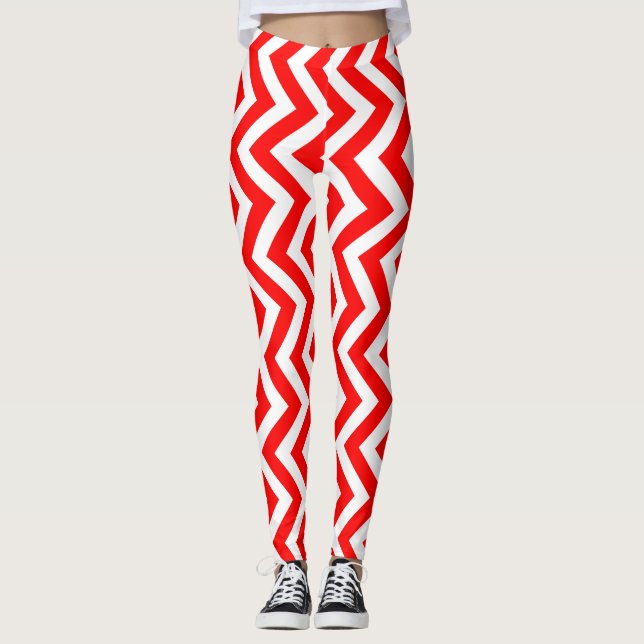 Leggings Chevron vertical rouge et blanc moyen (Devant)