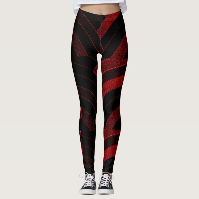 Leggings chevrons modernes et chics rouge/noir (Devant)