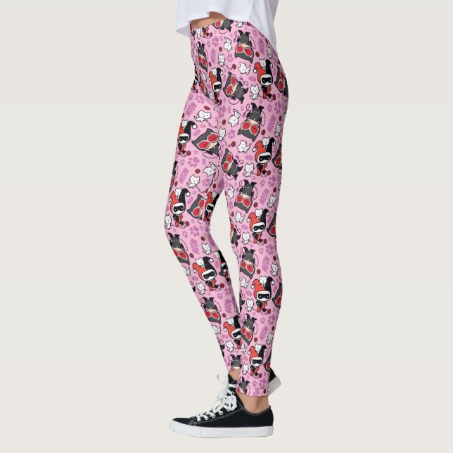Leggings Chibi Catwoman, Harley Quinn & Kittens Motif (Gauche)