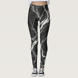 Leggings Chic Black & Marbre blanc Look Glamor