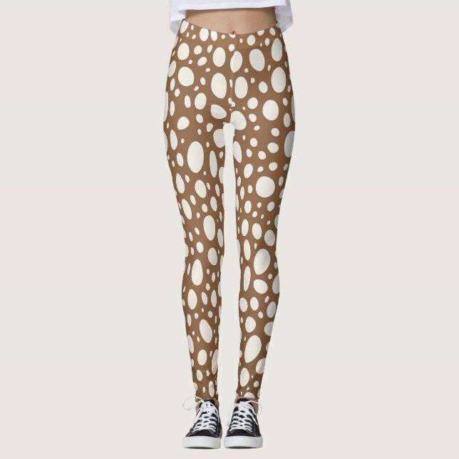 Leggings Chic Blanc & Marron Pois Stylée  (Devant)