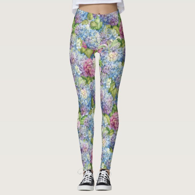 Leggings Chic bleu Lavande Hydrangea Motif Floral (Devant)