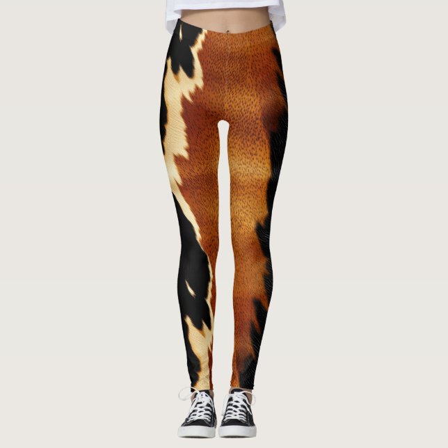 Leggings Chic Brown Black Cream Western Cowhide (Devant)