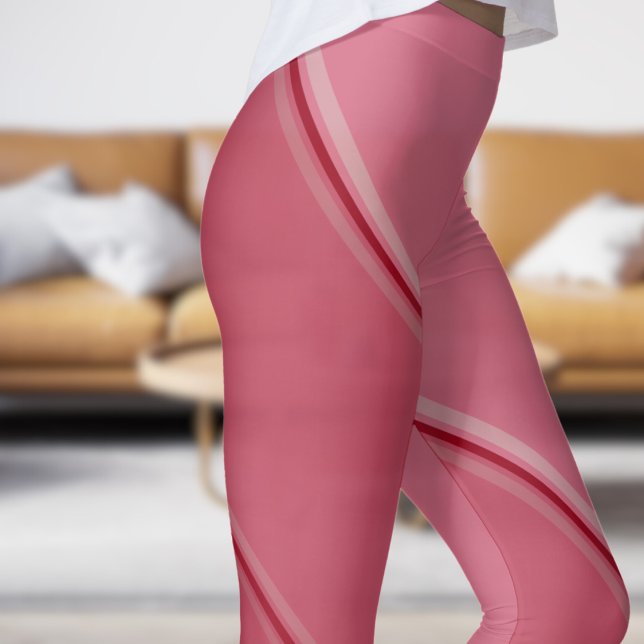 Leggings Chic Cardinal Rouge sous Pink Banding Print (Chic Cardinal Red under Pink Banded Print Leggings)