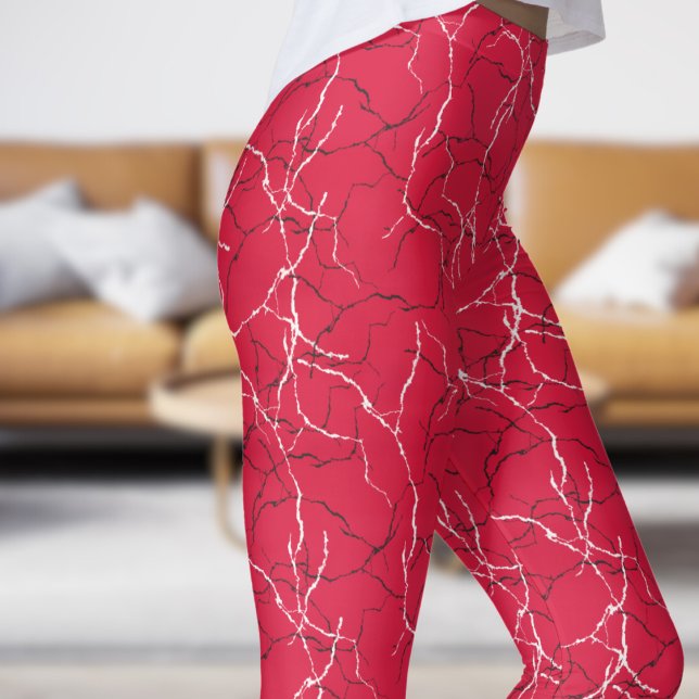 Leggings Chic Crimson et Black White Fracture Motif (Chic Crimson and Black White Fracture Pattern Leggings)