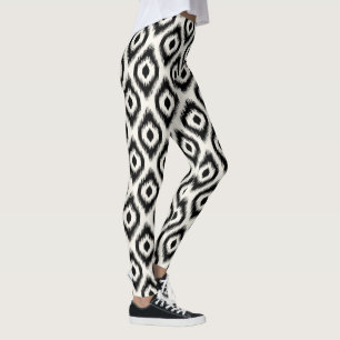 Leggings Chic élégant noir et ivoire diamant Ikat Motif