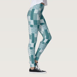 Leggings Chic ethnique Faux Patchwork Motif, Turquoise et b