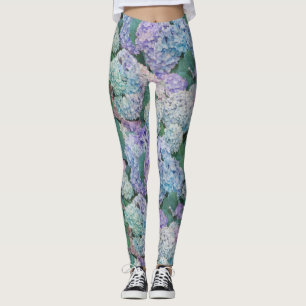 Leggings Chic Floral Blue Purple Hydrangea Motif