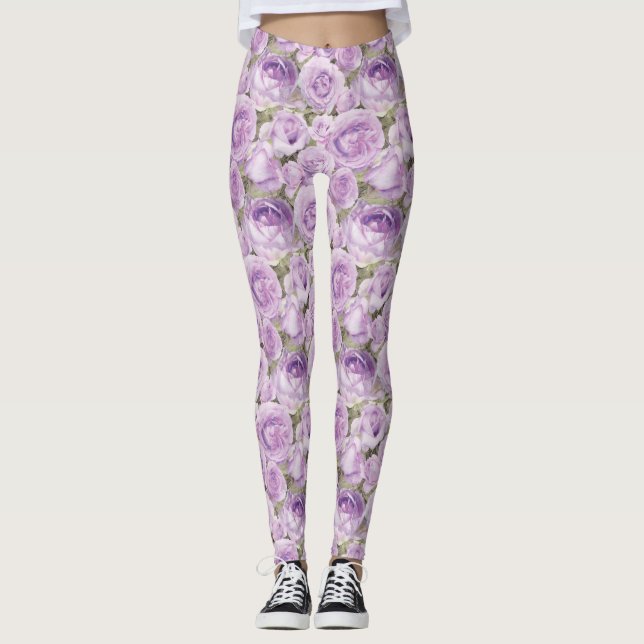 Leggings Chic Floral Lavender et Purple Rose Motif (Devant)