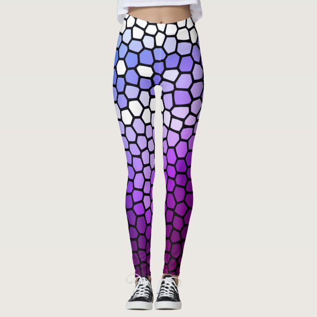 Leggings Chic géométrique violet et blanc (Devant)