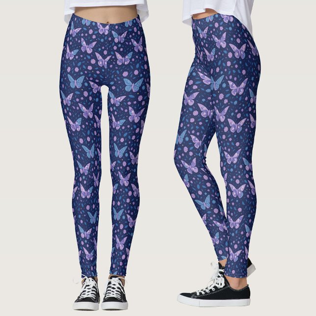 Leggings Chic Girly Romantic Bleu pourpre Motif papillon (Créateur téléchargé)