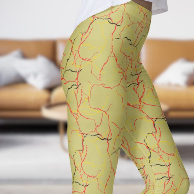 Leggings Chic Khaki et Motif de la Fracture Rouge (Chic Khaki and Red Fracture Pattern Leggings)