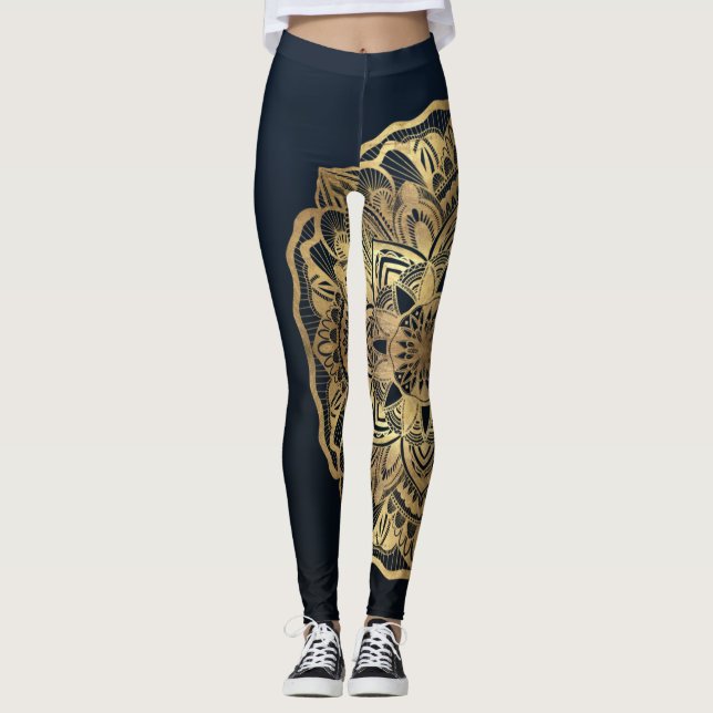 Leggings Chic Moderne Marine Blue Gold Mandala (Devant)
