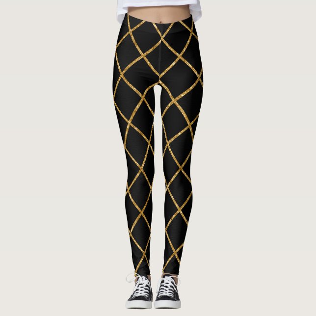Leggings Chic Motif noir et or diamant (Devant)