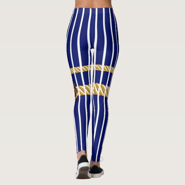 Leggings Chic Navy Gold Lips Lines Beauté Girl Custom (Dos)