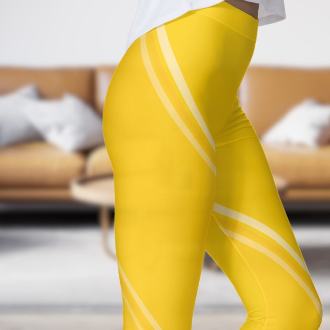 Leggings Chic orange jaune sous Pale Jaune Bandré Impressio (Chic Orange Yellow under Pale Yellow Banded Print Leggings)
