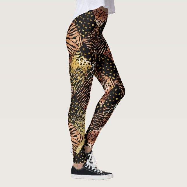Leggings Chic poster de animal noir de cuivre rose léopard (Droite)
