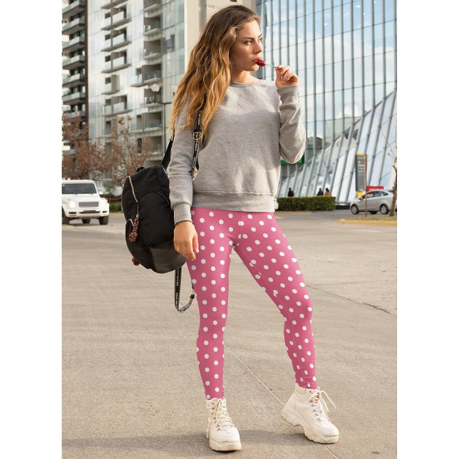 Leggings Chic Retro Mode rose blanc Pois Motif (Chic Retro Fashion Pink White Polka Dots Pattern Leggings)