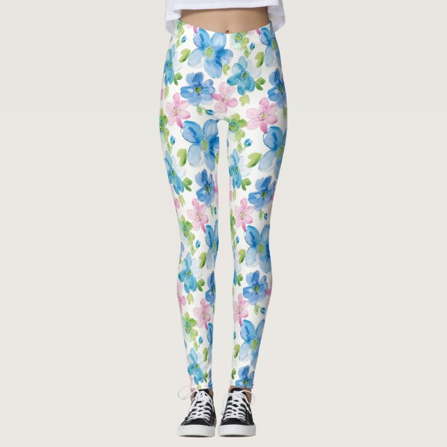Leggings Chic rose bleu bleu floral (Devant)