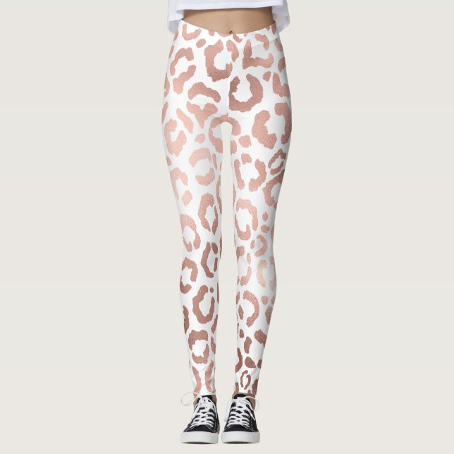 Leggings Chic Rose Gold Leopard Cheetah Poster de animal (Devant)