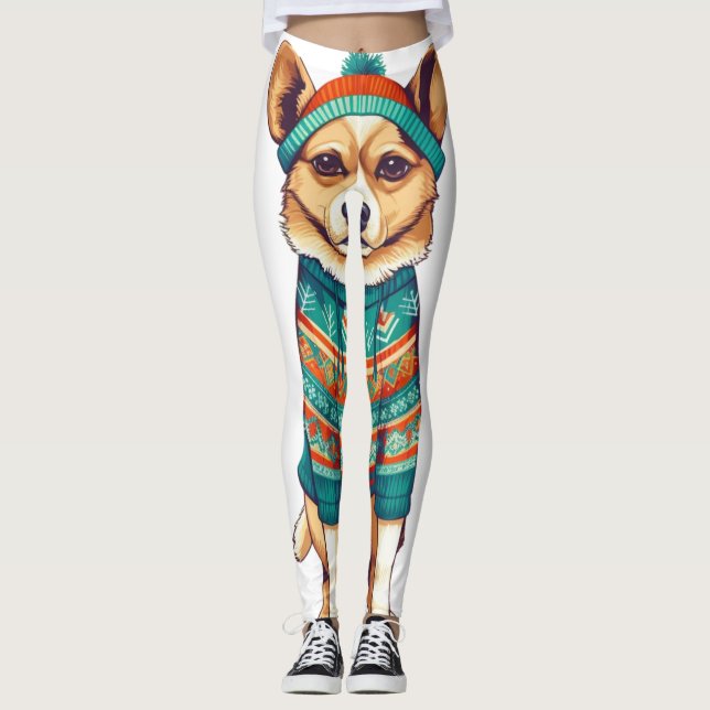 Leggings Chien adorable en style hiver (Devant)