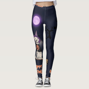 Leggings Chien au Clair de Lune – Chien d'Halloween au Chap