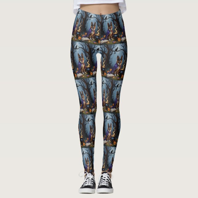 Leggings Chien berger belge Peinture Whimsical Halloween (Devant)