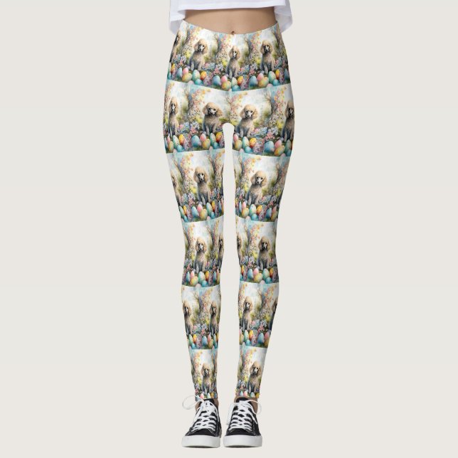Leggings Chien Caniche Fête de Pâques avec Œufs de Pâques (Devant)