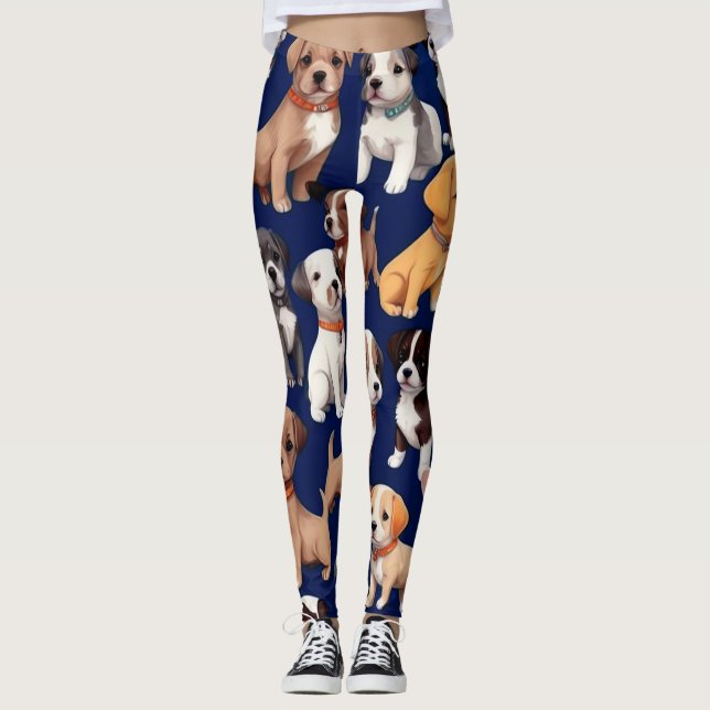Leggings Chien Chien Chien bleu de la marine Design Motif (Devant)