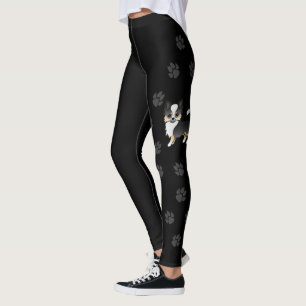 Leggings Chien Chihuahua à poil long tricolore noir & patte