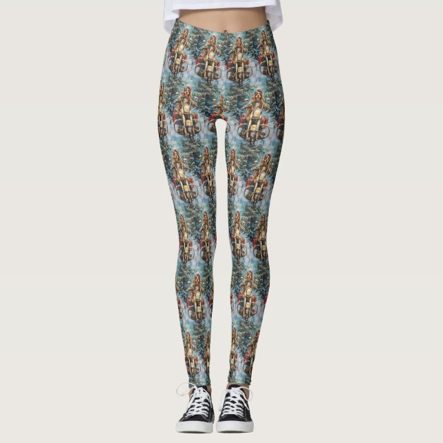 Leggings Chien Cocker Spaniel à moto Noël (Devant)