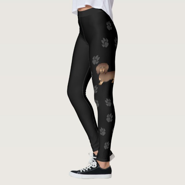Leggings Chien Dachshund à longs poils chocolat et fauve &  (Gauche)
