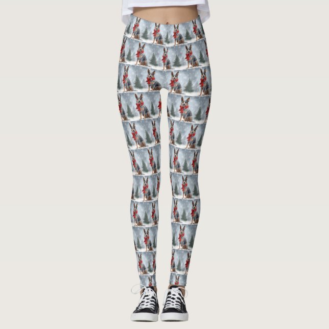 Leggings Chien de bétail australien à Noël de neige (Devant)
