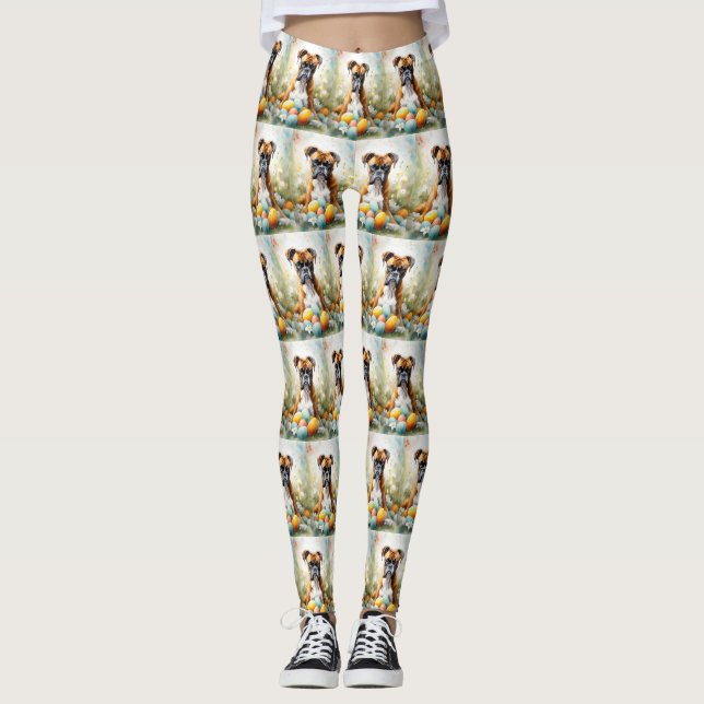 Leggings Chien de boxe avec oeufs de Pâques vacances (Devant)