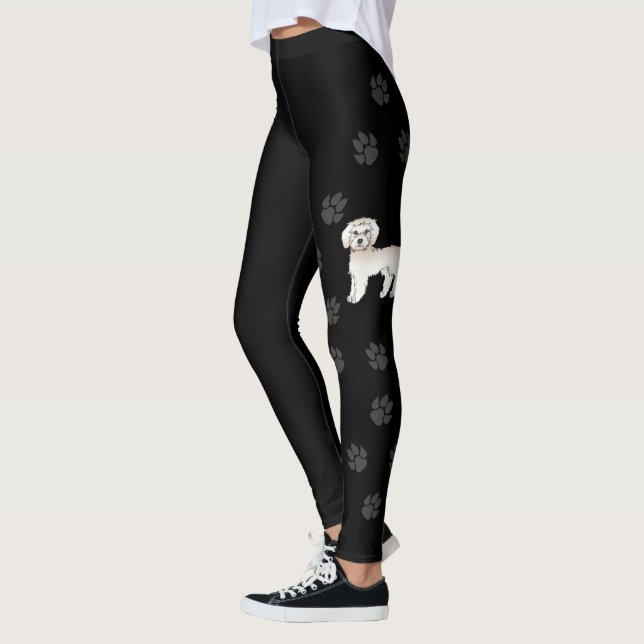 Leggings Chien de dessin animé Cream Mini Goldendoodle & em (Gauche)