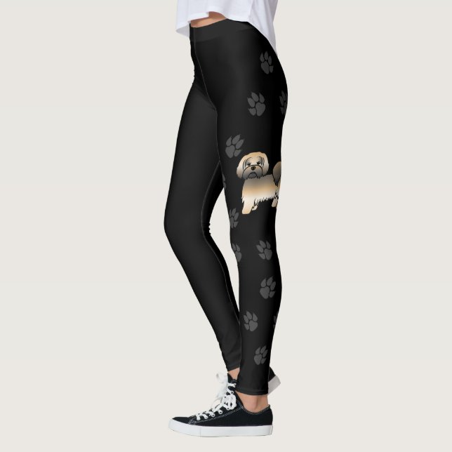 Leggings Chien de dessin animé Lhassa Apso Sable Doré & Pat (Gauche)