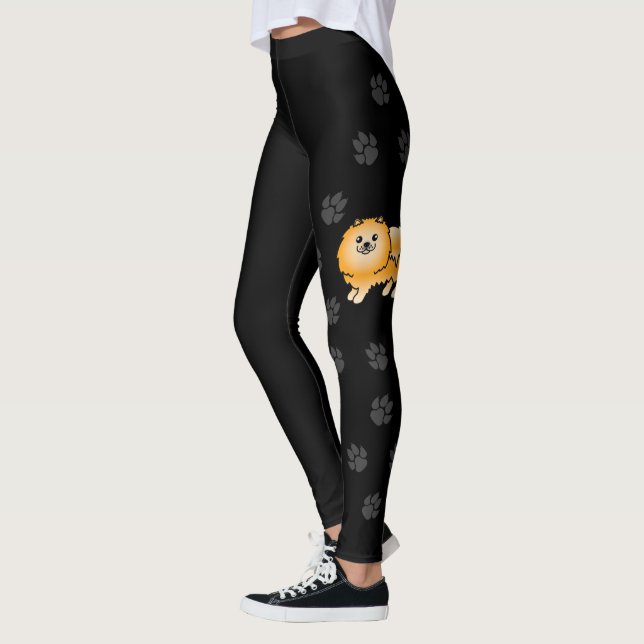 Leggings Chien de dessin animé mignon Pomeranian orange ave (Gauche)