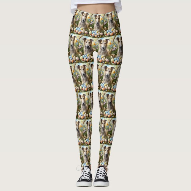 Leggings Chien De Loup Avec Oeufs De Pâques Fête (Devant)