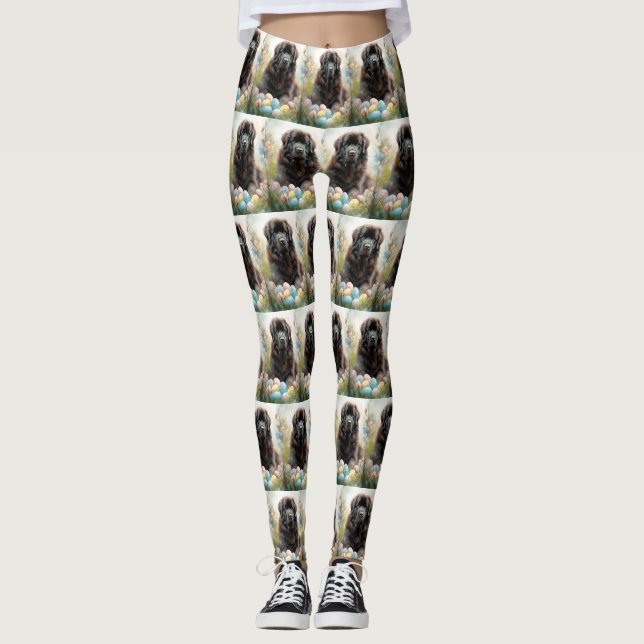 Leggings Chien de Terre-Neuve avec oeufs de Pâques Fête (Devant)
