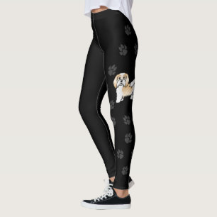 Leggings Chien Havanais Blanc Et Faun Avec Empreintes de pa
