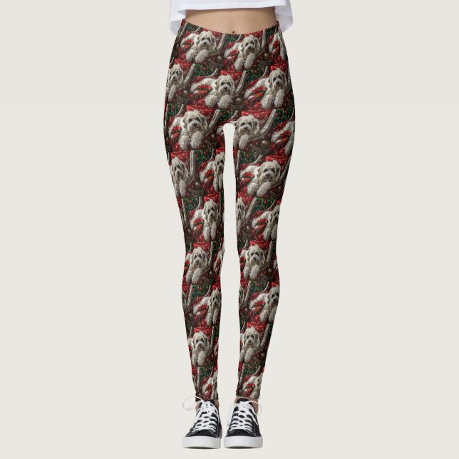 Leggings Chien Havanais Noël Festif (Devant)