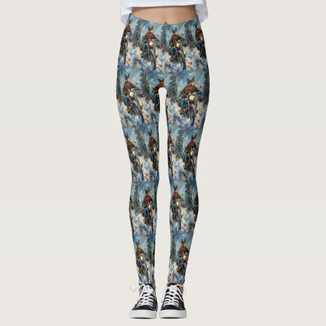Leggings Chien Kelpie Australien à moto Noël (Devant)